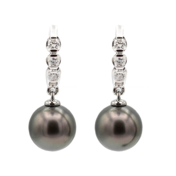 Black Pearl & Diamond Earrings