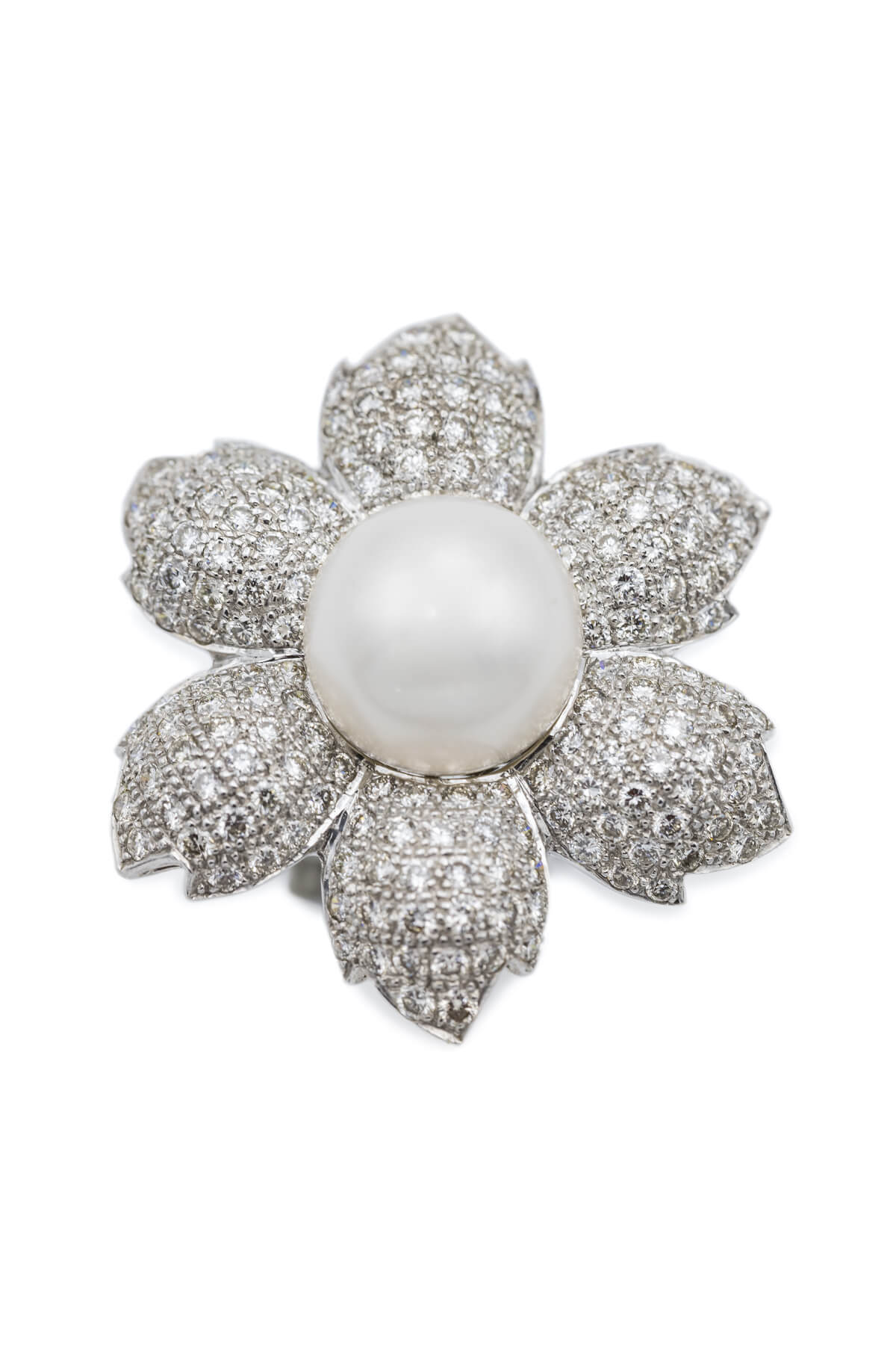 White Pearl & Diamond Flower Ring