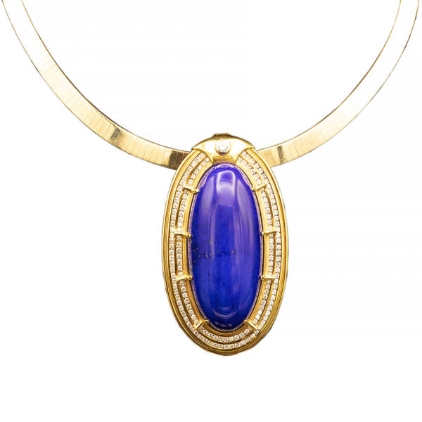 Gold Lapis Lazuli & Diamond Double Sided Pendant