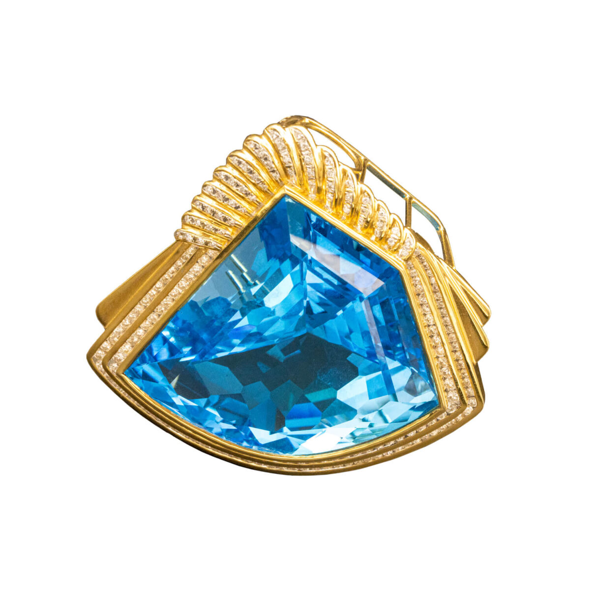 18 KT Yellow Gold 383.77 ct Blue Topaz & Diamond Pendant