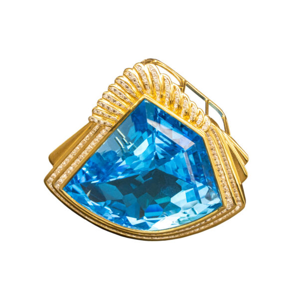 18 KT Yellow Gold 383.77 ct Blue Topaz & Diamond Pendant
