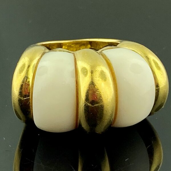 18KT Yellow Gold and White Enamel Ring