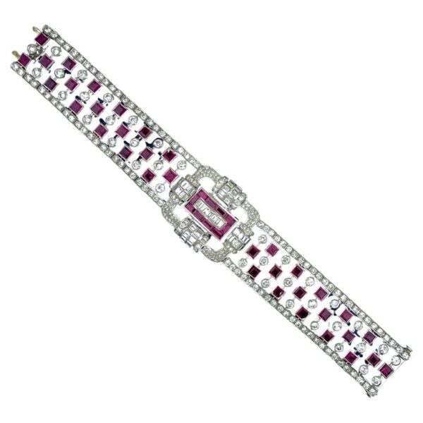 Platinum Ruby and Diamond Art Deco Bracelet