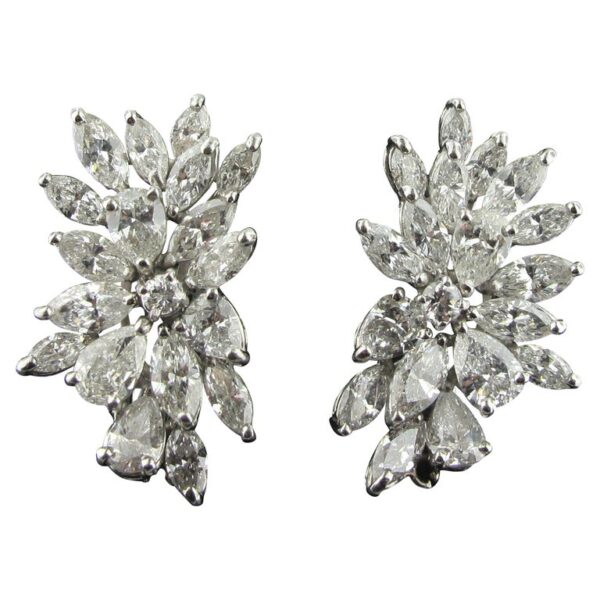 Marquise, Round and Pear Shaped Diamond Cluster Platinum Earrings