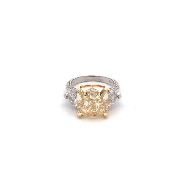 8.12 Carat GIA Cushion Cut Fancy Light Yellow Diamond 18 Karat Yellow Gold and Platinum Ring